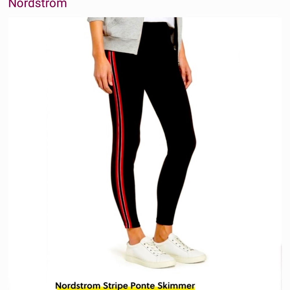 Nordstrom ponte red striped black leggings. Dress up or down!